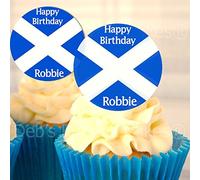 Personalised Scottish Flag Cupcake Decorations - Edible Wafer - 4cm x 24 - Your Message Scotland Saltire Cake Decoration by Deb's Kitchen Cakes