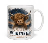 Personalised Scottish Highland Cow Mug Dark Humour Resting Calm Face
