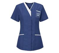 Personalised Scrubs Uniforms Women Top Custom T Shirt Design Your Own Nurses Top Dog Grooming Beauty Tunic for Dental Carer Vet Beauty Work Tunics Mock Wrap V Neck Workwear Healthcare