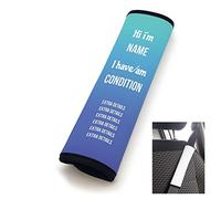 Personalised Seat Belt cover for medical conditions - Horizontal text Sky fade background