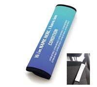 Personalised Seat Belt cover for medical conditions - Vertical text Sky fade background