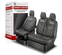 Personalised Seat Covers to fit the Ford Transit Custom 2013-23 - Premium Tailored Leatherette Front Seat Covers, Waterproof, Foam Cushioning, Double Bentley Stitch Design, Scratch Resistant-With Tray