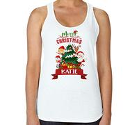 Personalised Secret Santa Sack Merry Christmas Any Name Funny Gift Present Idea Women's Vest Ladies Tri-Blend Racer Back Tank Top. (White, 2XL)