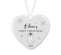 Personalised Sentimental Keepsake Baby's First Christmas Penguin Ceramic Heart Hanging Tree Bauble Decoration Gift (Luxury Gift Box)