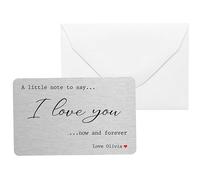 Personalised Sentimental Keepsake I Love You Now & Forever Metal Wallet Card Romantic Anniversary Birthday Gift (Organza Gift Bag)