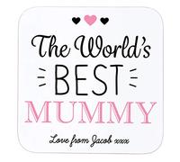 Personalised Sentimental Keepsake World’s Best Mummy Wooden Drinks Coaster Mat Mothers Day Birthday Gift from Son Daughter