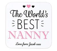 Personalised Sentimental Keepsake World’s Best Nanny Wooden Drinks Coaster Mat Mother's Day Birthday Gift from Grandchild