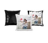 Personalised Sequin Cushion Cover Magic Reveal Photo Printed Gift Custom Pillow (BLACK, WITHOUT PILLOW)