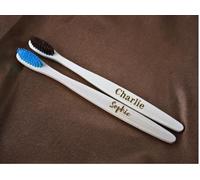 Personalised Set of 2 Bamboo Natural 100% Eco-Friendly Engraved Toothbrush