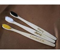 Personalised Set of 3 Bamboo Natural 100% Eco-Friendly Engraved Toothbrush