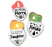Personalised Set of 3 Merry Christmas Mini Heart Shaped Silver Tins Tealight Style Candles. Secret Santa Gift orXmas Dinner Place Settings. Each tin is 45x45x25mm. (Daughter)