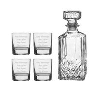 Personalised Set of 4 Engraved 11.5oz Side Whisky Glasses and Prysm Decanter Set | Custom Whisky Glasses Set, Groomsmen Gifts, Wedding Glasses