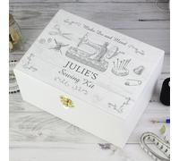 Personalised Sewing Kit White Wooden Keepsake Box I Baby Christening