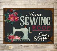 PERSONALISED Sewing Room Sew Blessed Sign Custom Gift Wall Decor Metal Plaque