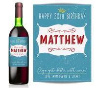 Personalised Shabby Chic Wine Bottle Label - Wedding, Engagement, Anniversary, Birthday Any Occasion Gift (Blue/Red Type)