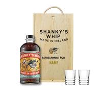 Personalised Shanky's Whip Irish Whiskey Liqueur Gift Set with Shot Glasses - Alcohol Present for Men or Women - 70cl Bottle (33% ABV) in Engraved Wooden Box - Liqueur Gift for Him or Her