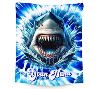 Personalised Shark Blanket for Boys - Custom Name Blanket for Kids & Toddlers - Soft Flannel Fleece Throw for Sofa, Bed & Lounge (4 Sizes)
