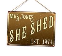 Personalised SHE SHED - Custom Name - Brown - Medium Twine | Printed Metal Wall Sign Plaque