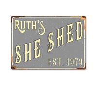 Personalised SHE SHED - Custom Name - Grey - Medium Sticky Pads | Printed Metal Wall Sign Plaque