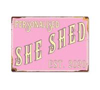 Personalised SHE SHED - Custom Name - Pink - Small Sticky Pads | Printed Metal Wall Sign Plaque