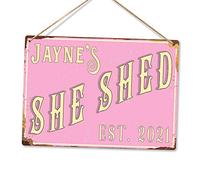 Personalised SHE SHED - Custom Name - Pink - Small Twine | Printed Metal Wall Sign Plaque