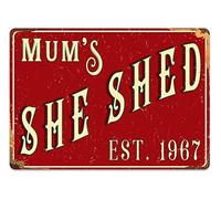 Personalised SHE SHED - Custom Name - Red - Medium Sticky Pads | Printed Metal Wall Sign Plaque