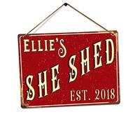 Personalised SHE SHED - Custom Name - Red - Small Twine | Printed Metal Wall Sign Plaque