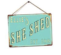 Personalised SHE SHED - Custom Name - Teal - Medium Twine | Printed Metal Wall Sign Plaque
