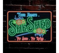 PERSONALISED She Shed Metal Plaque Garden Door Accessory Neon Effect Signs Wall Decor