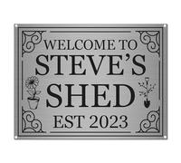 Personalised Shed Sign - A5 Brushed Silver Aluminium Plaque with Name & Est. Year - Outdoor Workshop/Garden Sign (20 x 15 cm)