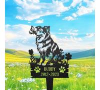 Personalised Sheltie Dog Memorial Sign, Custom Metal Pet Grave Marker With Name & Dates, Breed Silhouette Floral Sign, Outdoor Garden Plaque, Pet Memorial Plaque, Pet Tribute