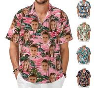 Personalised Shirt Custom Hawaiian Shirts with Face Photo for Men Women Funny Shirt Button Down customised shiteshirts Tropical Flamingo Caribbean Shirts for Beach Party Sommer Holiday Travel