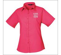 Personalised Short Sleeve Ladies Text Embroidered Office Work wear Formal Blouse