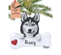 Personalised Siberian Husky Dog Bone Ornament 2025 - Fast & Free 24h Customisation - Pet Christmas Ornaments for Tree - Custom Gift Wrapped Xmas Keepsake for Dog-Lovers