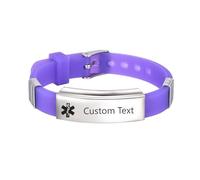 Personalised Silicone Medical Alert Bracelets - Free Engraving Unisex Medic ID Wristband for Men Women Custom Emergency Contact SOS Adjustable Outdoor Sports Daily Cuff Bracelet (Purple-silver)