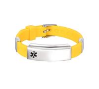 Personalised Silicone Medical Alert Bracelets - Free Engraving Unisex Medic ID Wristband for Men Women Custom Emergency Contact SOS Adjustable Outdoor Sports Daily Cuff Bracelet (Yellow-silver)