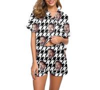 Personalised Silk Pyjamas for Women with Funny Face Photo Custom Satin Pyjamas for Women Two Piece Pj Sets Short Button Down Pyjamas;S-3XL (UK, Alpha, M, Regular, Regular, A-White)