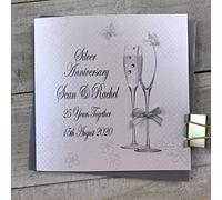 Personalised Silver 25th Anniversary Card- GLITTERY Flutes FOR FRIENDS, WIFE, HUSBAND, MUM & DAD