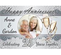Personalised Silver 25th Wedding Anniversary Congratulations Poster Banner N55 (A3 (29.7cm x 42cm))