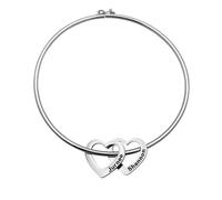 Personalised Silver Engraved Bangle Bracelet for Women - Custom Heart Charms with Multiple Names - Inscribed Jewellery Gift for Mum, Wife, Nan, Sister - Birthday, Mother’s Day, Christmas