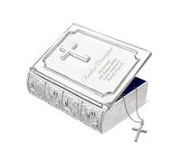 Personalised Silver Finish Bible Trinket First Holy Communion Christening Baptism