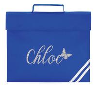 Personalised Silver Glitter Butterfly Book Bag for Girls Custom Name Return to School Nursery Kids Bag, One Size, Royal