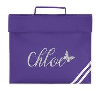 Personalised Silver Glitter Butterfly Book Bag for Girls Custom Name Return to School Nursery Kids Bag, One Size, Purple