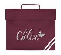 Personalised Silver Glitter Butterfly Book Bag for Girls Custom Name Return to School Nursery Kids Bag, One Size, Burgundy
