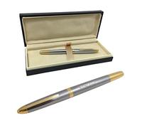 Personalised Silver & Gold Autograph Roller Ball Pen - Engraved Chrome & Gold Accent Gift Pen with Gift Box - Ideal Birthday, Retirement, Wedding & Corporate Gifts
