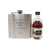 Personalised Silver Hip Flask & Miniature Alcohol (Black Spiced Rum/No Gift Box)
