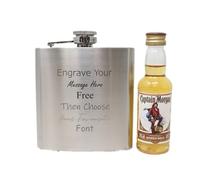 Personalised Silver Hip Flask & Miniature Alcohol (Spiced Rum/No Gift Box)