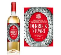 Personalised Silver Laurel Wine Bottle Label - Wedding, Engagement, Anniversary, Birthday, Congratulations, Hen Night or Any Occasion You Like (Silver/Red)