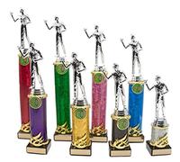 Personalised Silver Male Darts Player Figure Column Trophy Multi Award Engraved With Your Text (30.5cm)