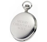 PERSONALISED SILVER MERRY CHRISTMAS WIFE POCKET WATCH PW185 CAN BE PERSONALISED ENGRAVED FREE